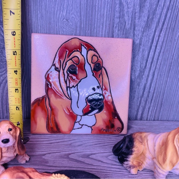 Bundle of 9 basset hound figurines sculptures and trivet tile decorations dog - Picture 6 of 16